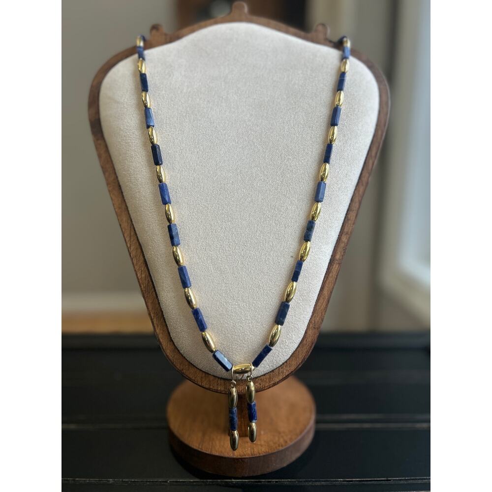Vintage Sodalite & 14k Gold Filled Necklace and Earring Set
